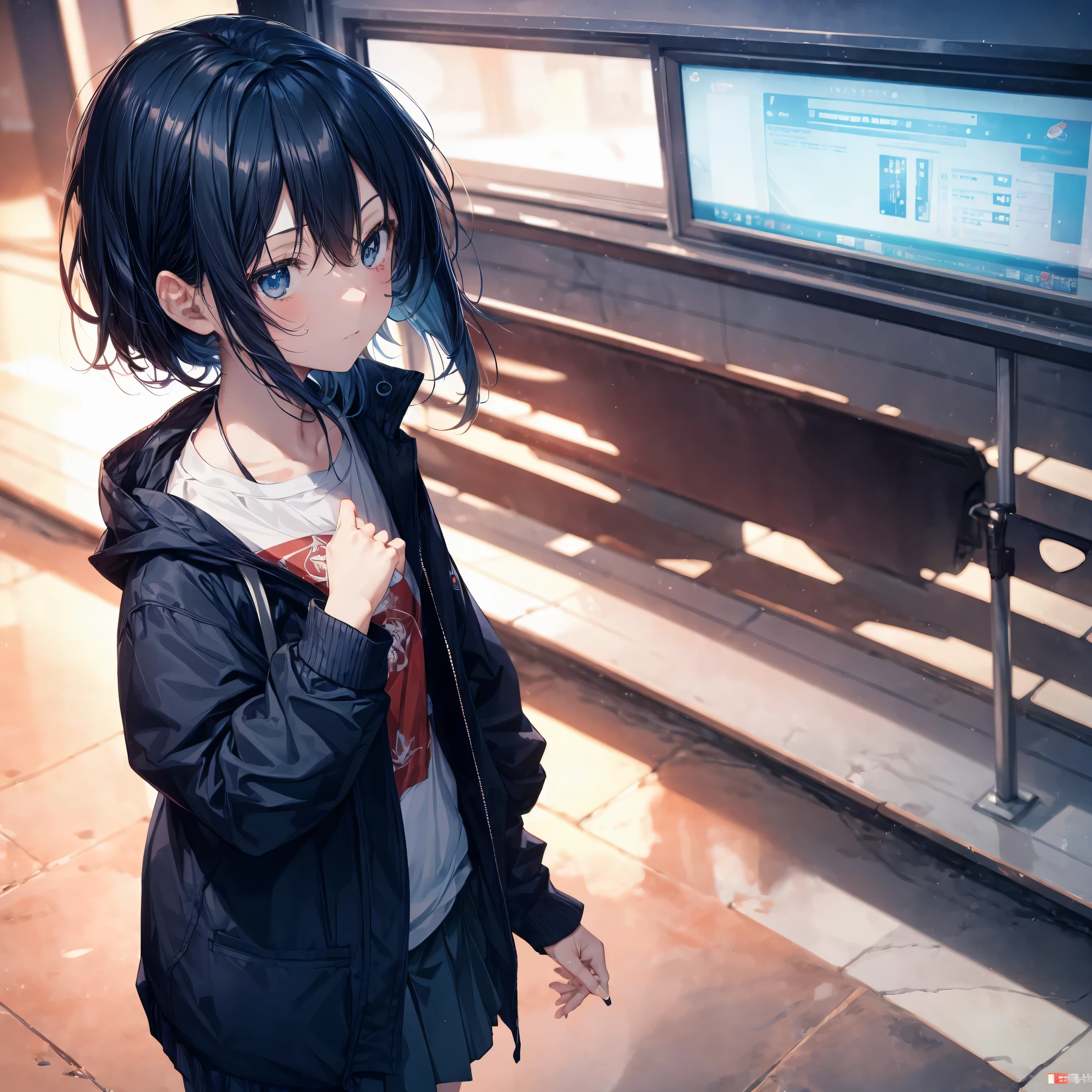 Super high quality by the art god, Ultra-detailed, High resolution, Shinkai Makoto style, anime moe art style, best anime 8K konachan wallpaper, Pixiv Contest Winner, Perfect Anatomy, BREAK,(Please draw a sleepy girl going to school alone.. ),BREAK, a hyperrealistic schoolgirl, (Solo,Lori,child,13years:1.3),Full limbs, complete fingers,a junior high school student, Androgynous attraction, (Very short hair), hair messy, flat chest, Small butt, groin, Small eyes,Beautiful detailed black eyes, Well-proportioned iris and pupils, disgusted eye, High resolution detailed hair, School uniform, Skirt,  On the way to school. BREAK,Ultra-detailed細なスキン, Best lighting by famous artists, 8K, Illustration,