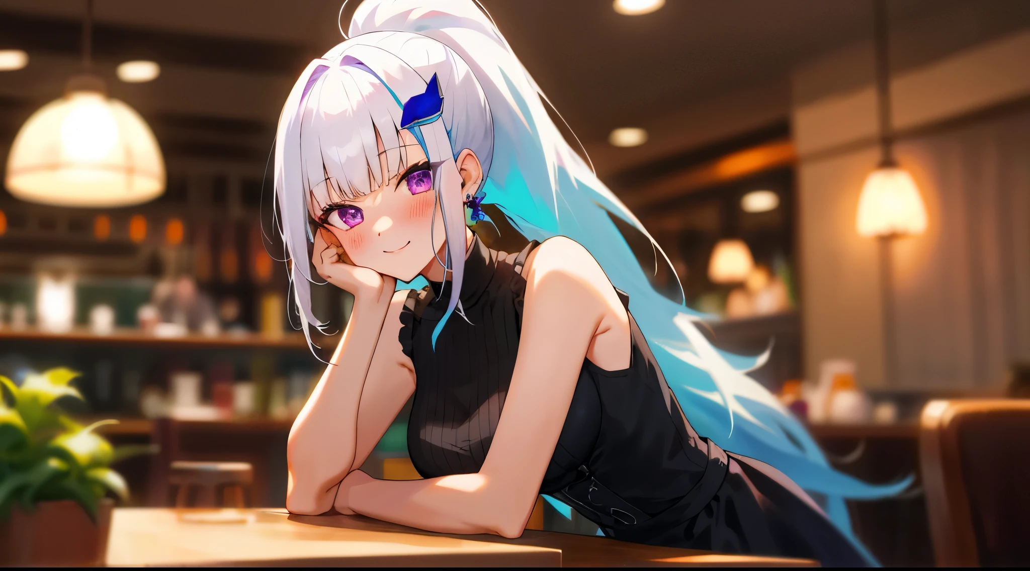 A girl with silver hair in a ponytail、golden eyes、18 year old girl、cute face、has cat-like ears、has a tail like a cat、nude、Grab your buttocks and spread them、View from directly below、A large amount of honey is dripping from the butt hole、sitting with legs spread apart on the table