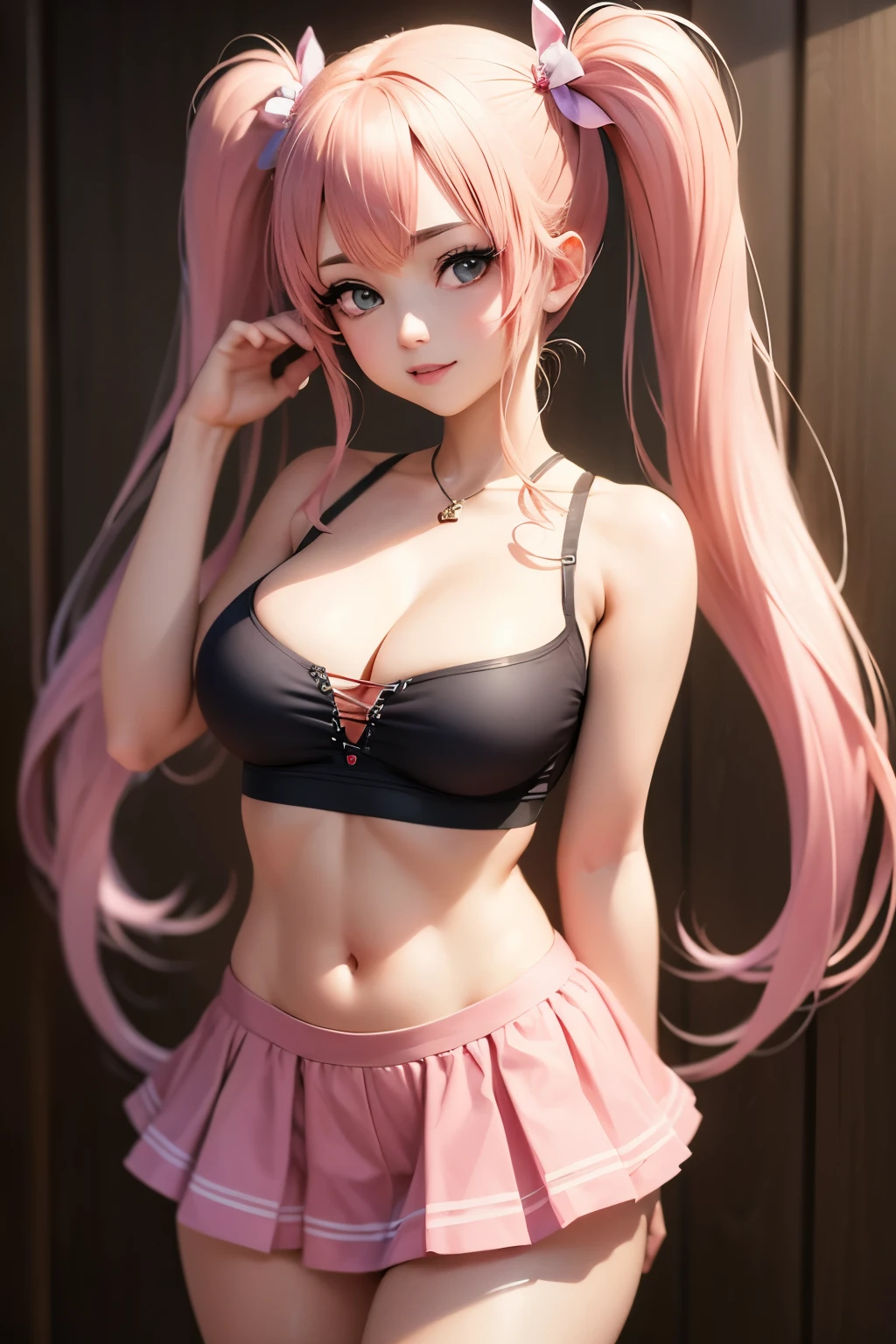 Twin-tail, 25 years old, beautiful woman, cleavage, mini skirt.
