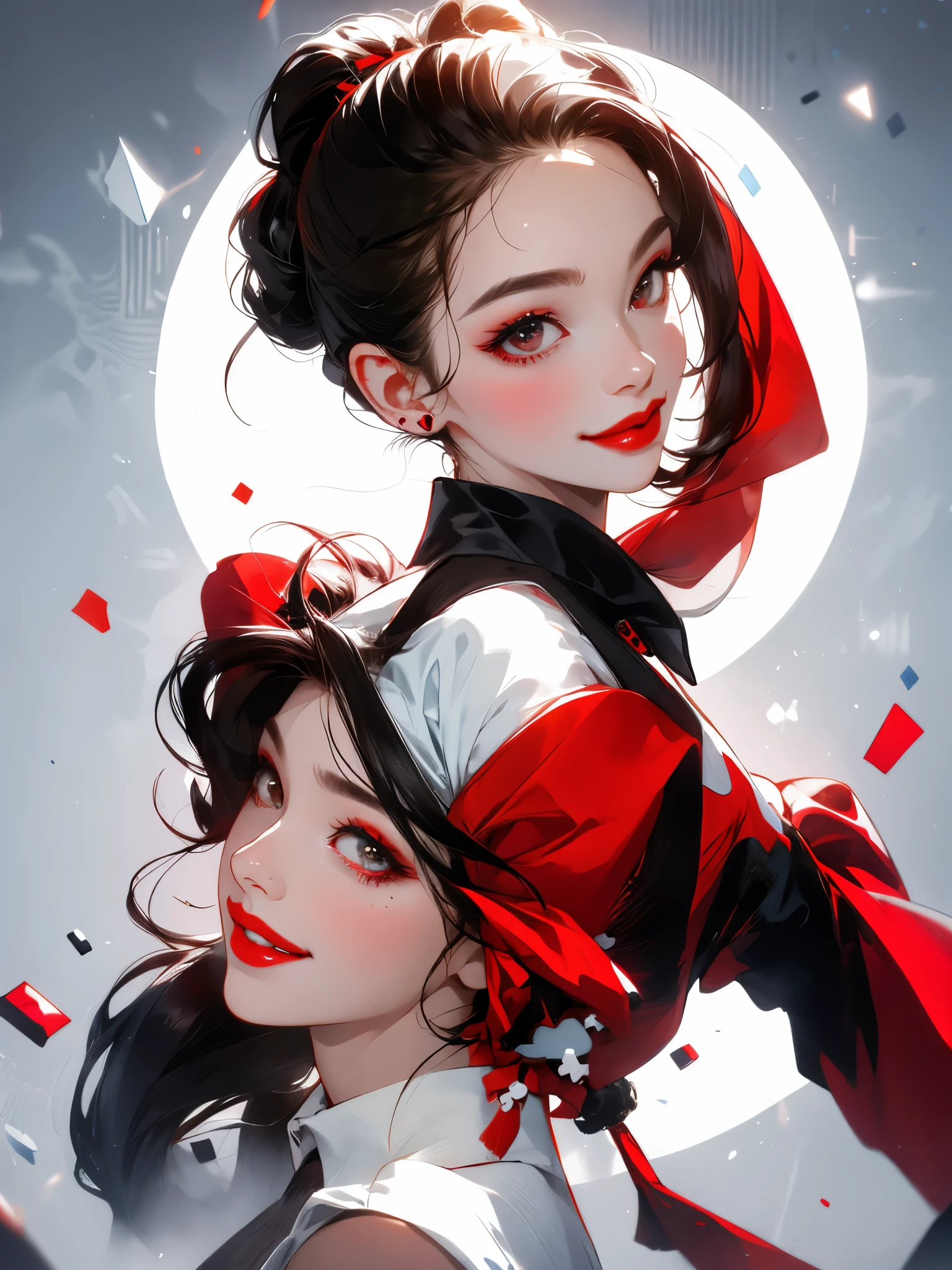 1 girl,He didn't,,Redlip,ssmile,pony tails,actual