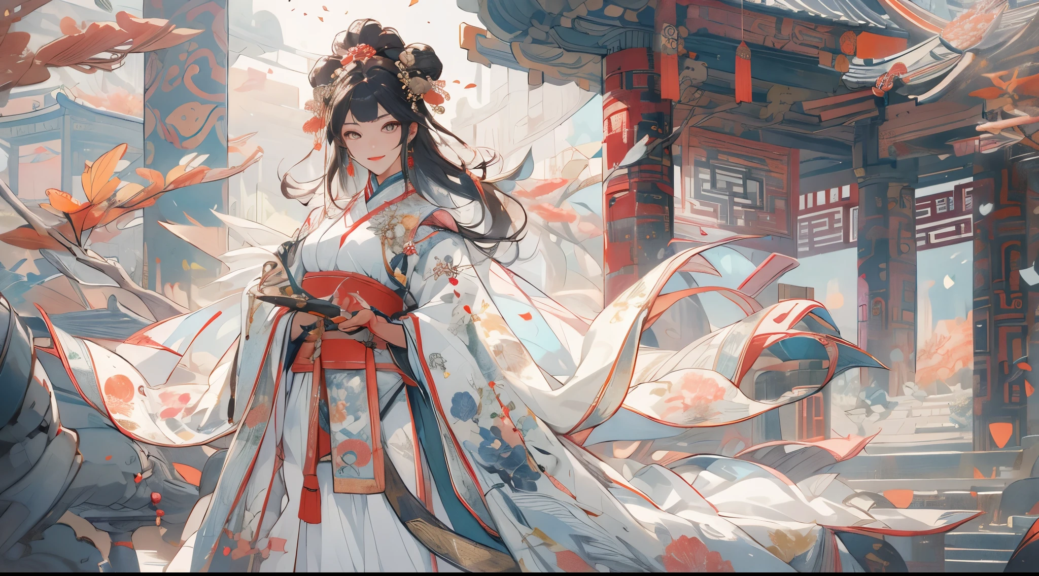 one-girl, ancient Chinese costume, Full body lesbian, rays of sunshine, Clear face, Clean white background, tmasterpiece, super detailing, Epic work, hyper HD, high high quality, The content is very detailed, offcial art, Unity8k wallpaper, super detailing, 32K