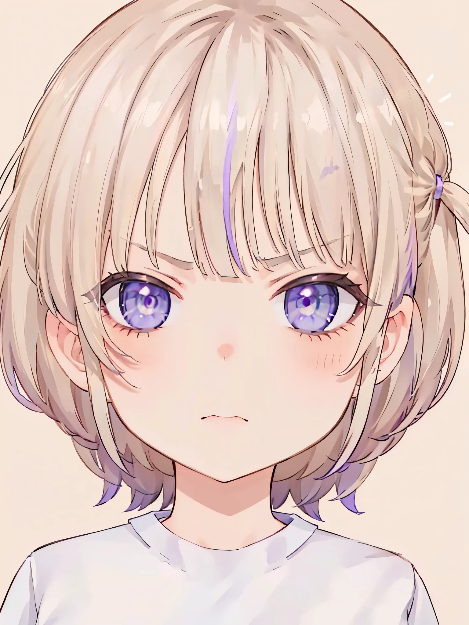 Cream hair, purple eyes, upper body, ((angry face)), detailed eyes, beautiful eyes, high res, blush,