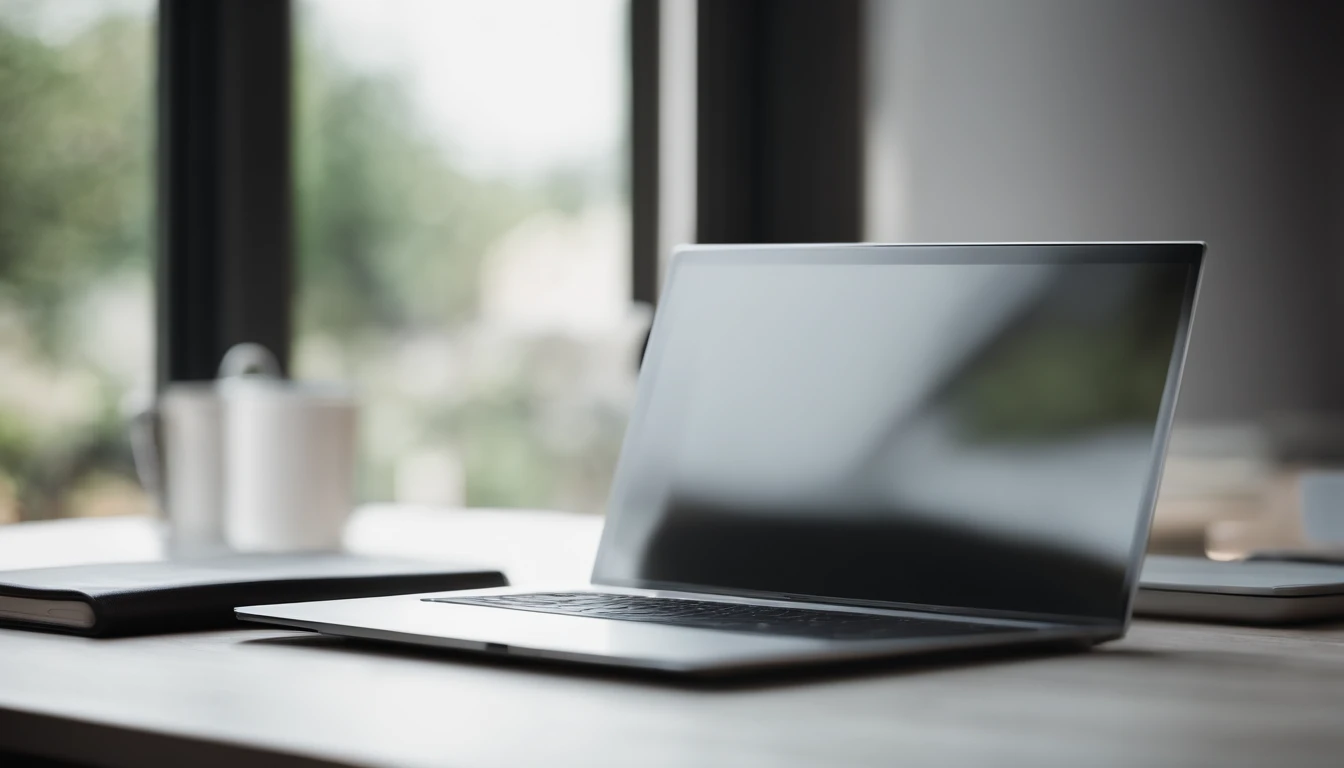 a clean and minimalistic shot of a blank laptop mockup, with a sleek and modern design that highlights the potential for creativity and productivity