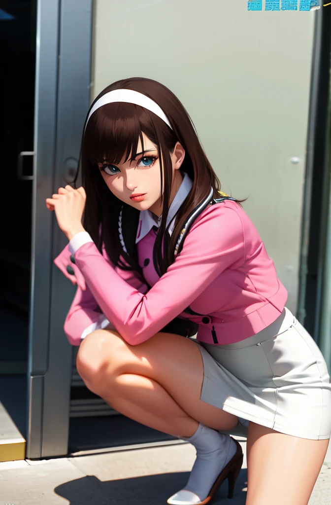 1girl in, sayla mass, Elegant, masutepiece, Convoluted, Army pink uniform dress with a super miniskirt so short you can almost see your pants..........、Pure white panties、Please squat down and show me your white panties..........、Super miniskirt You can see the pants in the miniskirt、White panty、Realistic, Best Quality, absurderes, high face detail, Perfect eyes, 18 years old, Cowboy Shot, realization、, Vibrant colors, Pink Uniform, Skirt、Photography、Gravure photography style、Real Images、Top image quality、1girl in, sayla mass, Elegant,Spread Leg,Show white panties, masutepiece, Convoluted,Ultra mini skirt、White panty、 Realistic, Best Quality, absurderes, high face detail, Perfect eyes, 18 years old, Cowboy Shot, , Vibrant colors, White uniform, Skirt