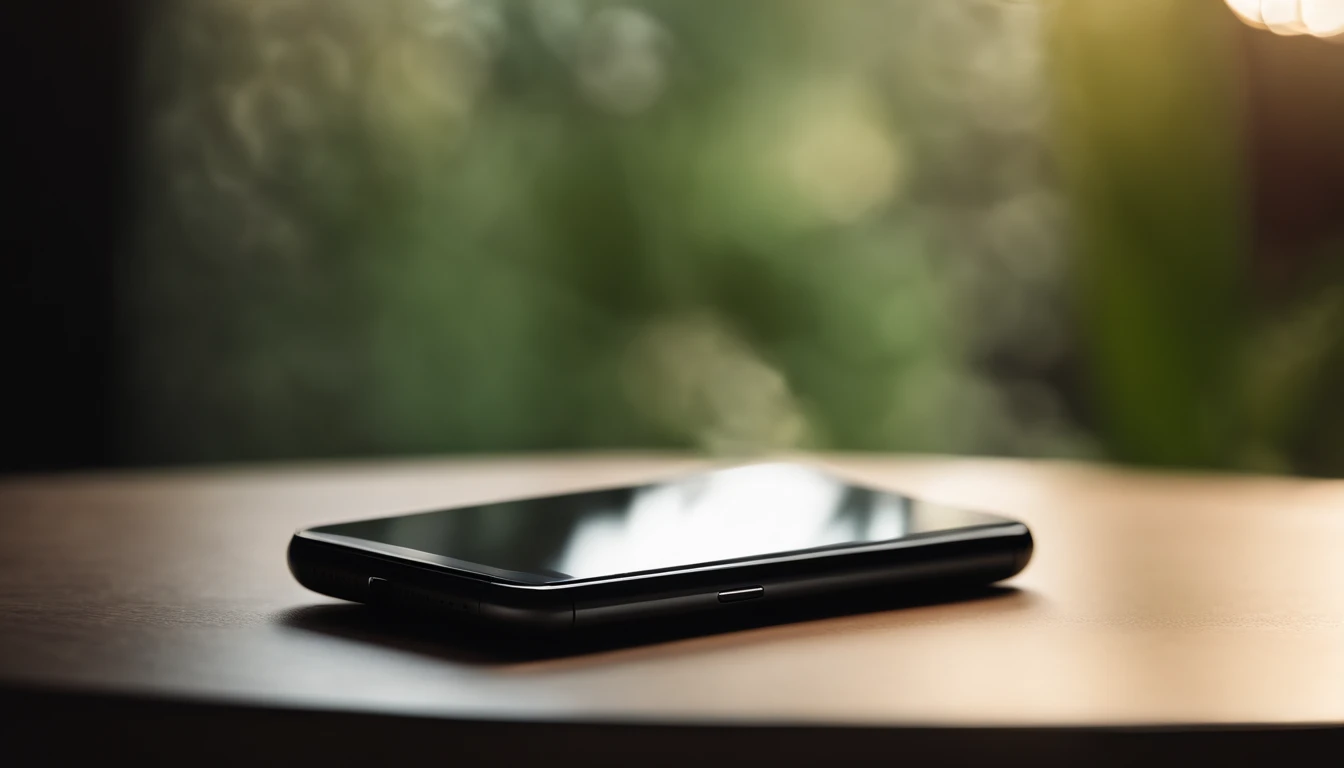 a close-up shot of a blank smartphone mockup, with a soft and diffused lighting that showcases the sleek design and screen potential