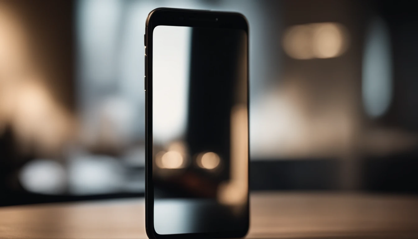 a close-up shot of a blank smartphone mockup, with a soft and diffused lighting that showcases the sleek design and screen potential