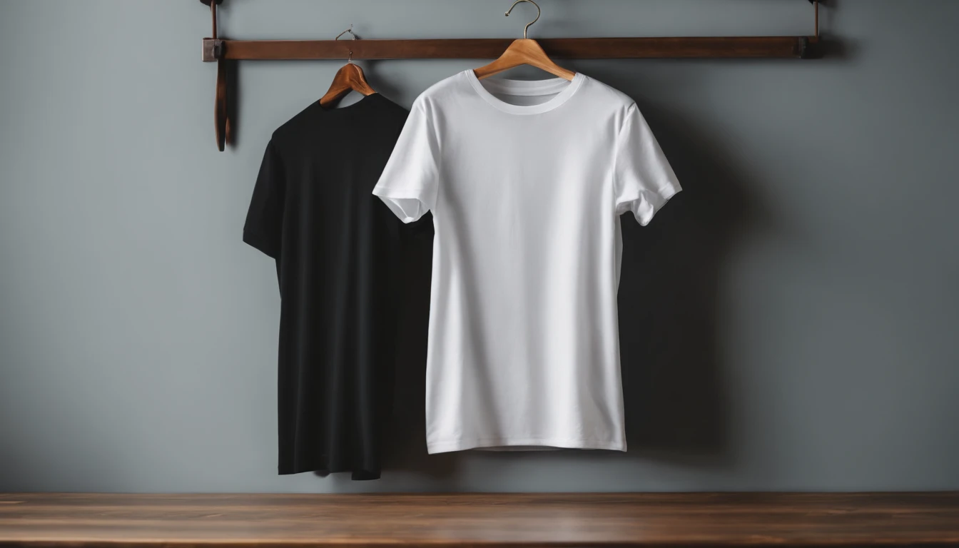 a lifestyle shot of a blank t-shirt mockup, with a hanger or folded neatly, placed against a stylish backdrop, emphasizing the versatility for personalization and branding