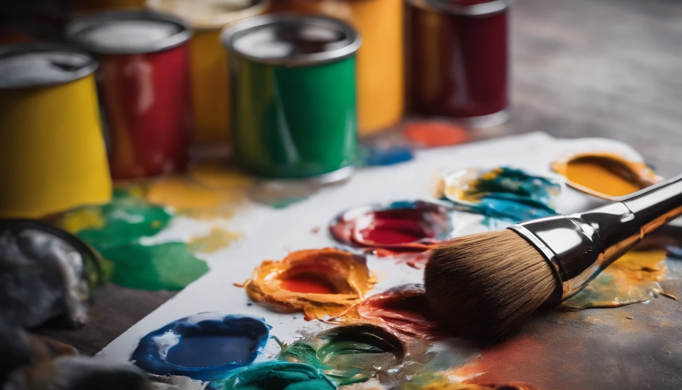 a creative shot of a blank poster mockup, with a colorful paint palette and brushes nearby, symbolizing the endless possibilities for artistic expression and visual communication