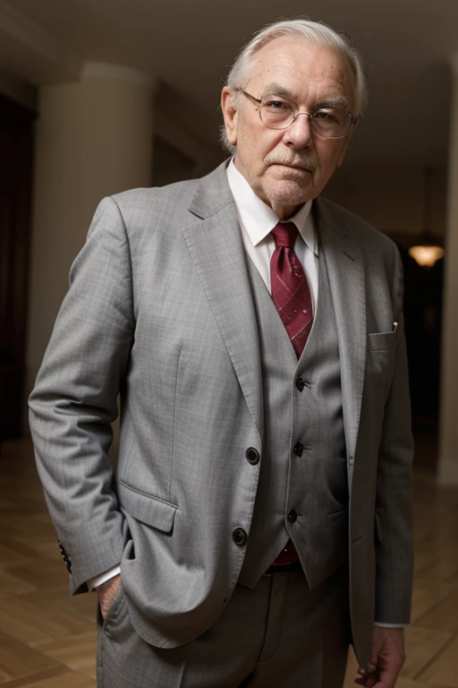 Rich and wise Old man front facing with good suit