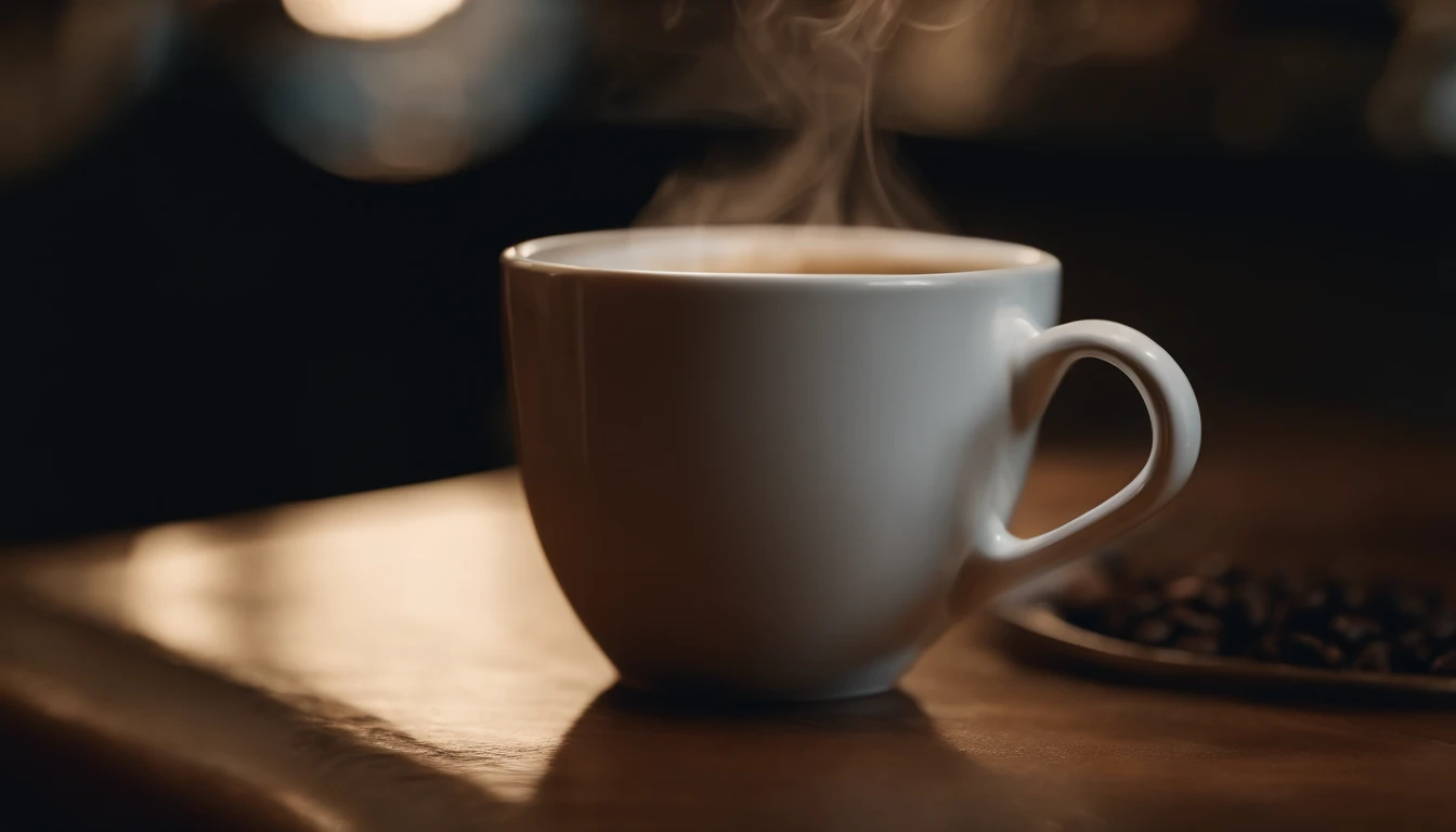 a close-up shot of a blank coffee mug mockup, with steam rising from a freshly brewed cup, evoking a sense of warmth and comfort associated with personalization and customization