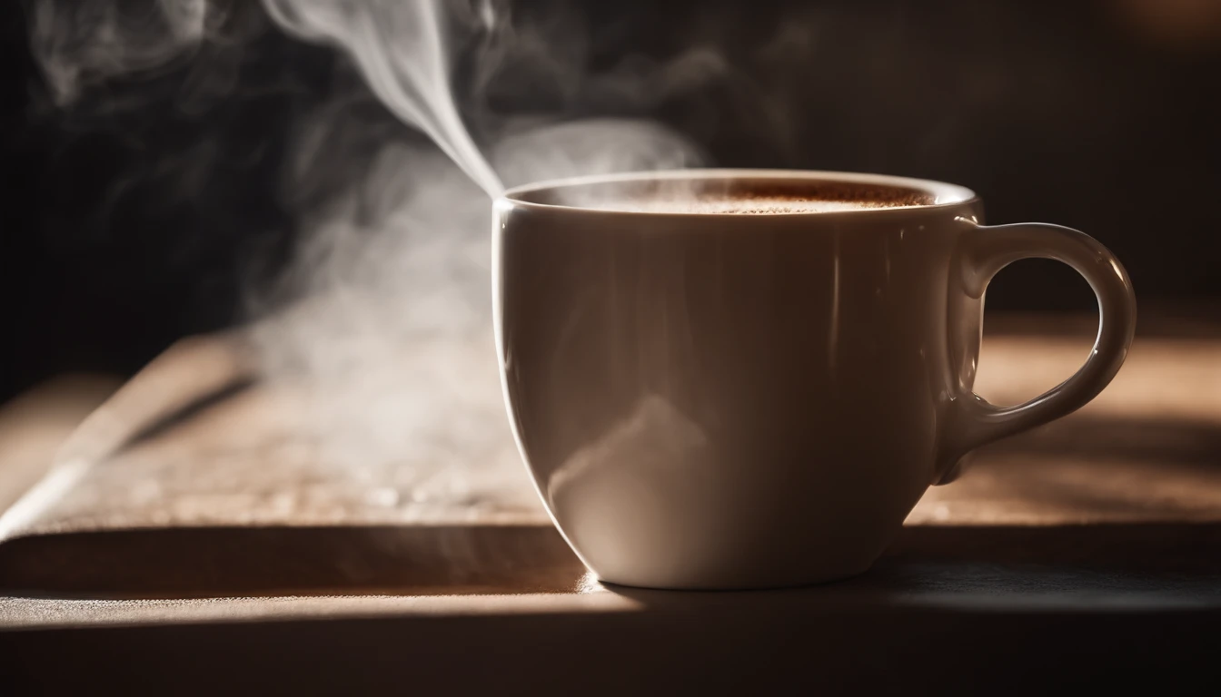 a close-up shot of a blank coffee mug mockup, with steam rising from a freshly brewed cup, evoking a sense of warmth and comfort associated with personalization and customization