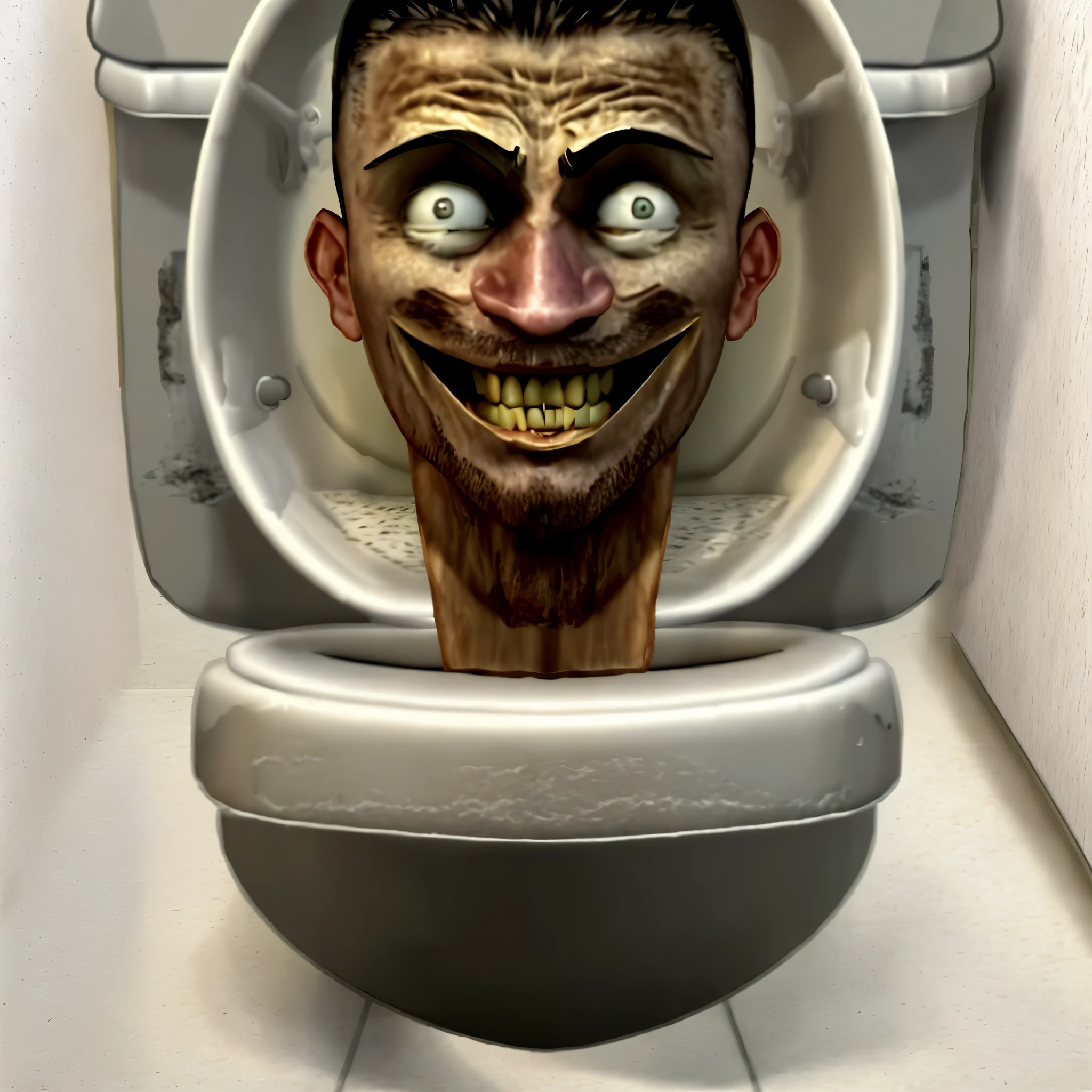 A w44p3n of an arafed man in a toilet with a face on the lid on a white background