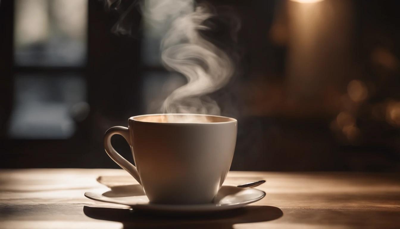 a close-up shot of a blank coffee mug mockup, with steam rising from a freshly brewed cup, evoking a sense of warmth and comfort associated with personalization and customization