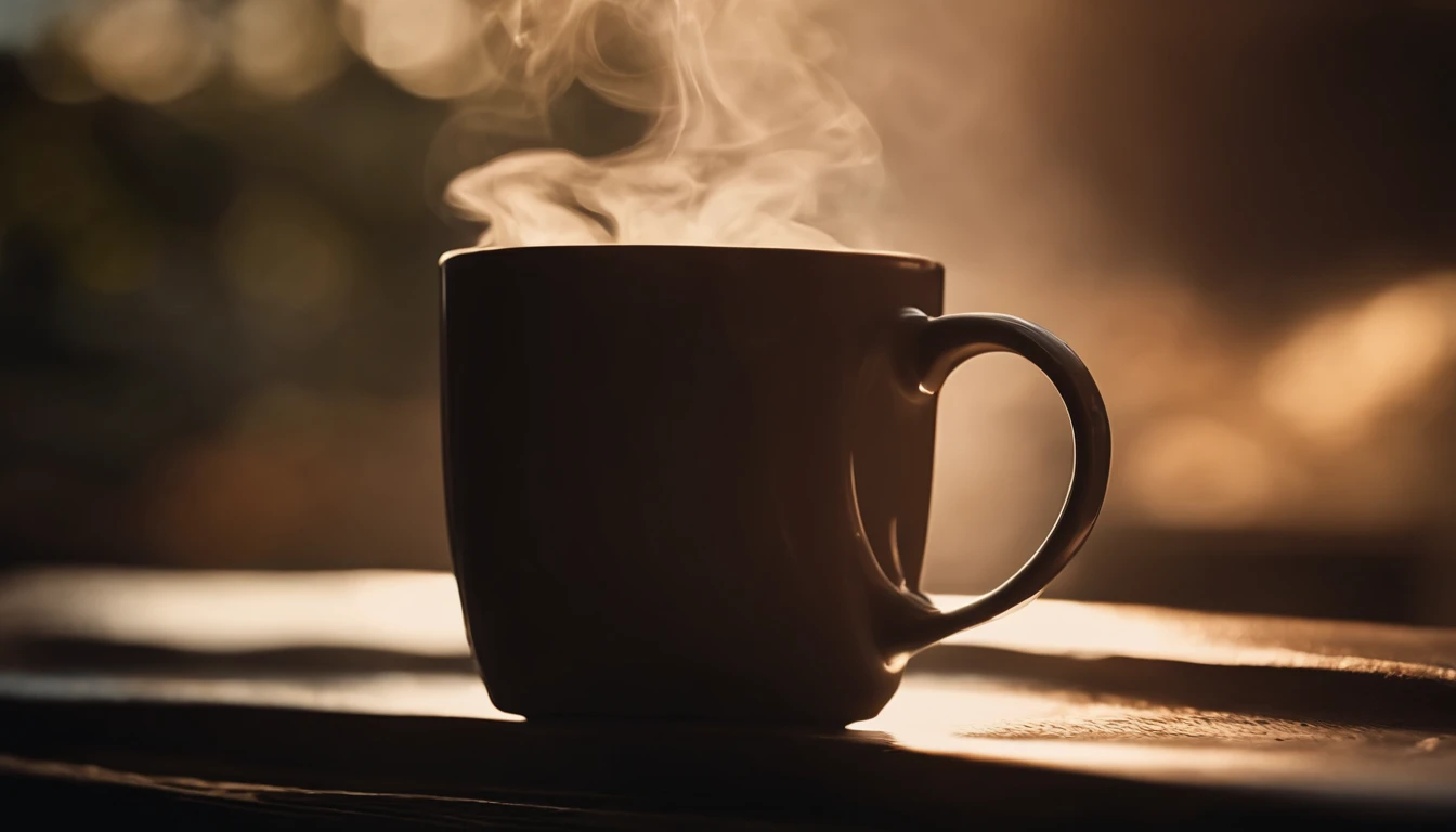 a close-up shot of a blank coffee mug mockup, with steam rising from a freshly brewed cup, evoking a sense of warmth and comfort associated with personalization and customization
