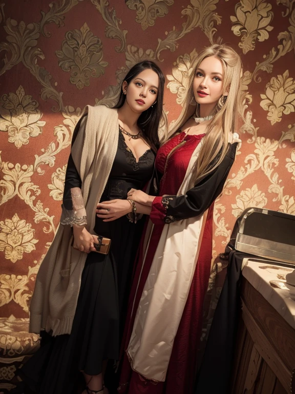(iu:0.8).cleavage, RAW, Best quality, high resolution, Masterpiece: 1.3, two Beautiful glasses hijabi java girls wearing sexy frenchmaid, Masterpiece, Soft smile