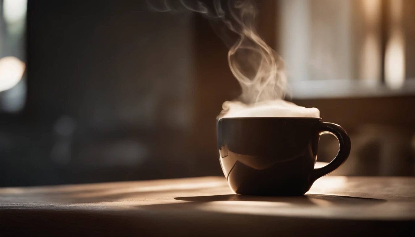 a close-up shot of a blank coffee mug mockup, with steam rising from a freshly brewed cup, evoking a sense of warmth and comfort associated with personalization and customization