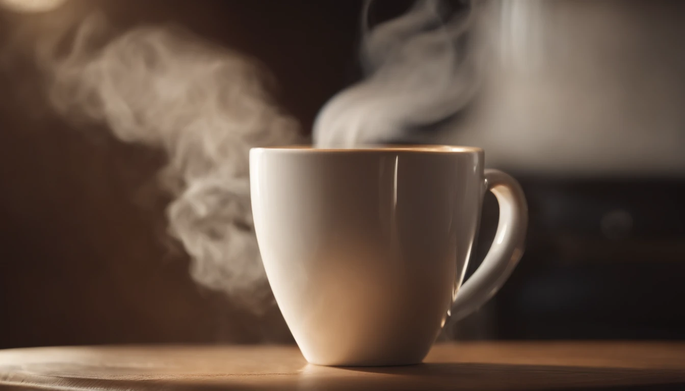 a close-up shot of a blank coffee mug mockup, with steam rising from a freshly brewed cup, evoking a sense of warmth and comfort associated with personalization and customization