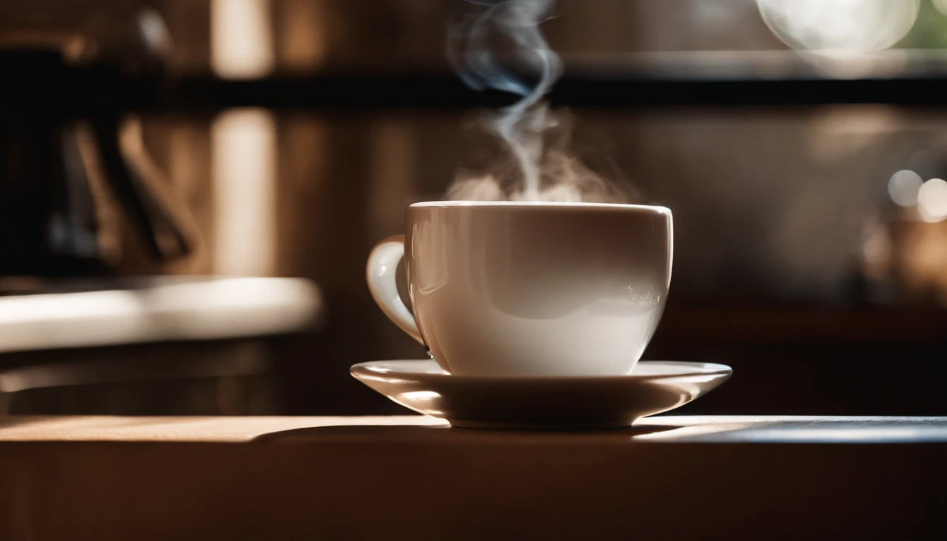a close-up shot of a blank coffee mug mockup, with steam rising from a freshly brewed cup, evoking a sense of warmth and comfort associated with personalization and customization