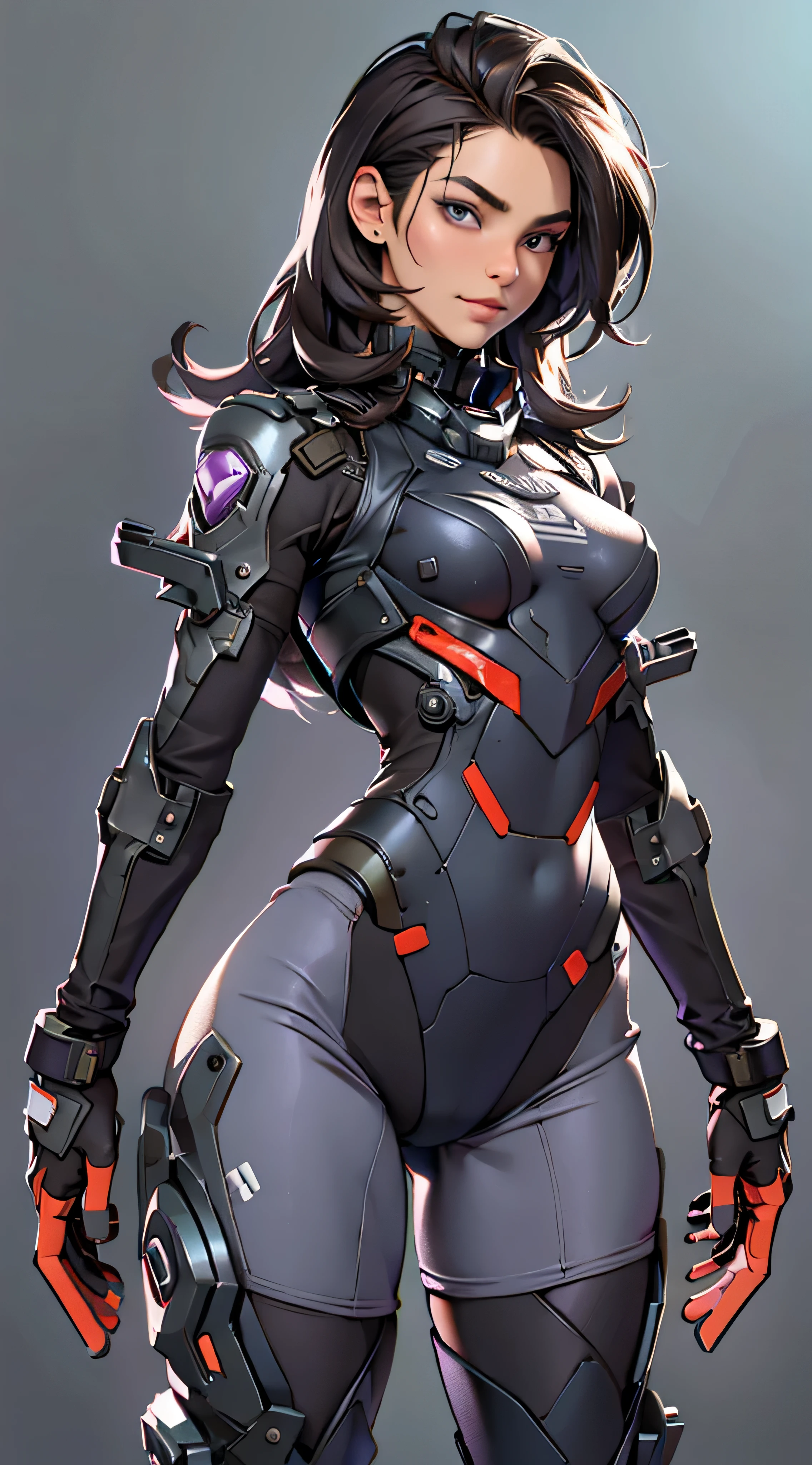 11:23(((Best quality: 1.4))),(Unbeatable masterpiece), (hyper HD),(Hyper-realistic 8k CG)、(Wave gestures),(dark colored hair) ((( body))), (((1 girl in))), 25-year-old American soldier with perfect body,,Beautiful and well groomed face,muscular body:1.2,Solid royal blue jacket with details, (Pictures from head to thighs), Complex equipment, purpleish color,long trousers,The clothes inside are dark,Clothes with armored metal electronic parts, Poison tattoos )
