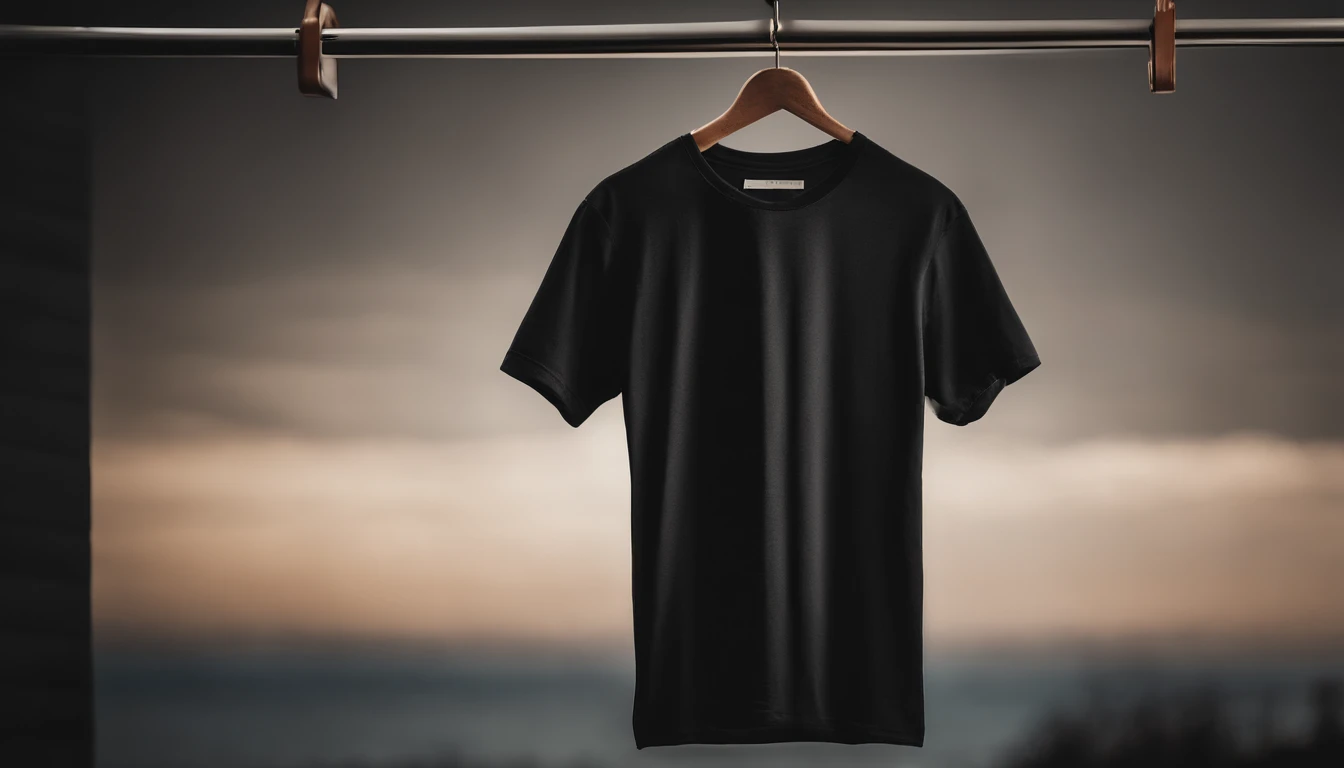 a lifestyle shot of a blank t-shirt mockup, with a hanger or folded neatly, placed against a stylish backdrop, emphasizing the versatility for personalization and branding