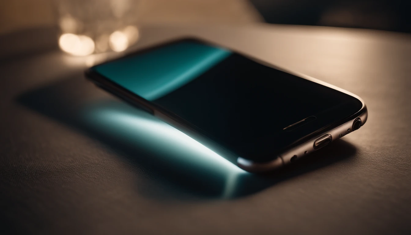 a close-up shot of a blank smartphone mockup, with a soft and diffused lighting that showcases the sleek design and screen potential