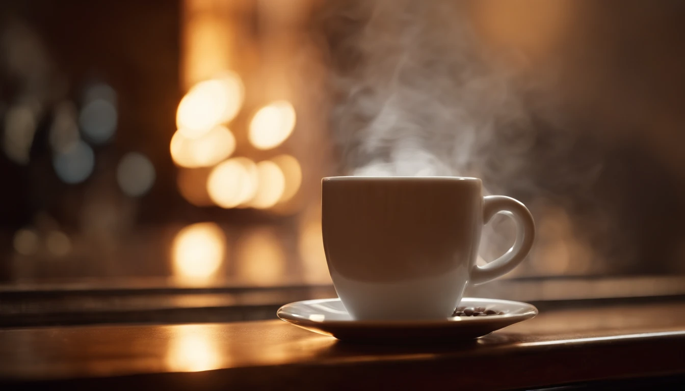 a close-up shot of a blank coffee mug mockup, with steam rising from a freshly brewed cup, evoking a sense of warmth and comfort associated with personalization and customization