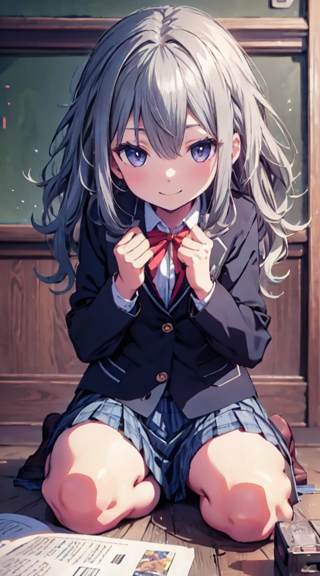masutepiece, Best Quality,Illustration, Wallpaper, ultra -detail, 1loli、♡、Futomo、Poses in motion、mischievous smile、校服、schools