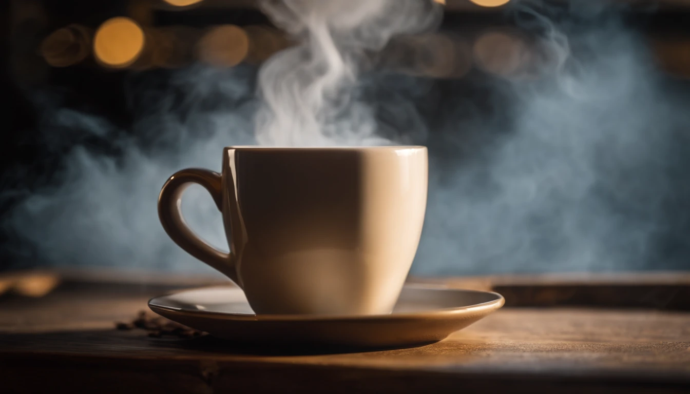 a close-up shot of a blank coffee mug mockup, with steam rising from a freshly brewed cup, evoking a sense of warmth and comfort associated with personalization and customization