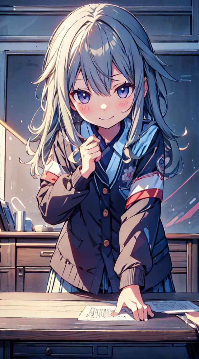 masutepiece, Best Quality,Illustration, Wallpaper, ultra -detail, 1loli、♡、Futomo、Poses in motion、mischievous smile、校服、schools