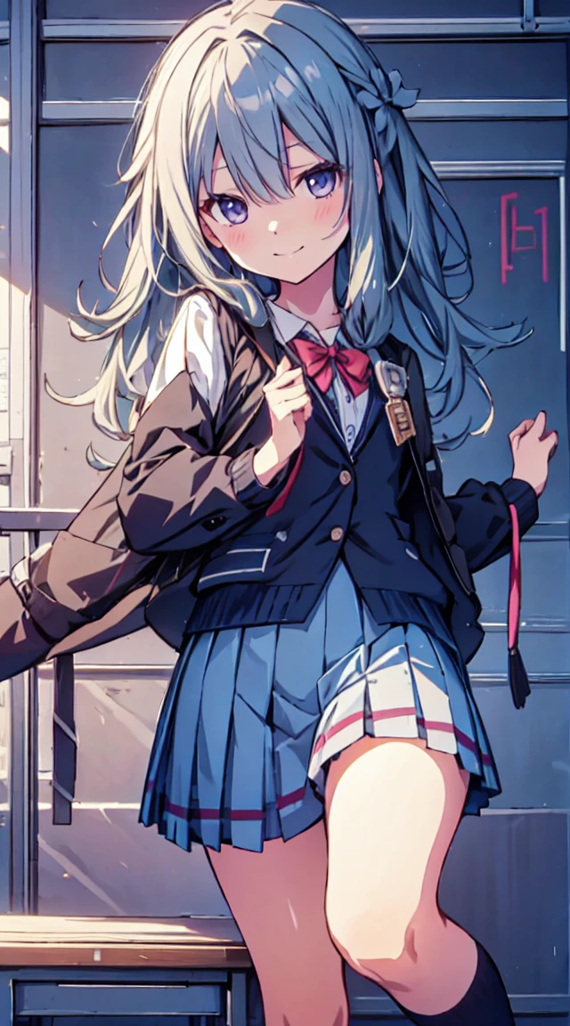 masutepiece, Best Quality,Illustration, Wallpaper, ultra -detail, 1loli、♡、Futomo、Poses in motion、mischievous smile、校服、schools