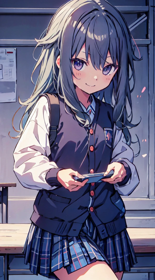 masutepiece, Best Quality,Illustration, Wallpaper, ultra -detail, 1loli、♡、Futomo、Poses in motion、mischievous smile、校服、schools