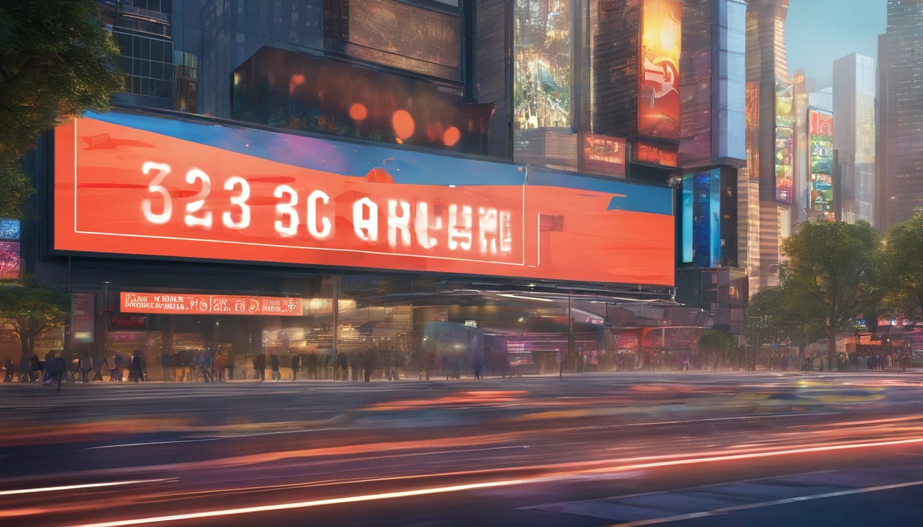 a dynamic shot of a blank billboard mockup in a bustling cityscape, with vibrant lights and busy streets, symbolizing the advertising and marketing opportunities