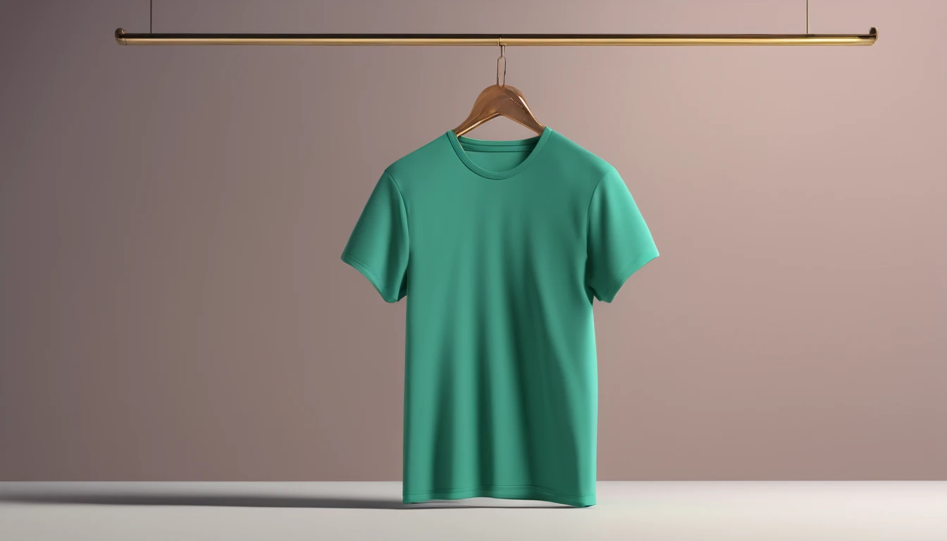 a lifestyle shot of a blank t-shirt mockup, with a hanger or folded neatly, placed against a stylish backdrop, emphasizing the versatility for personalization and branding