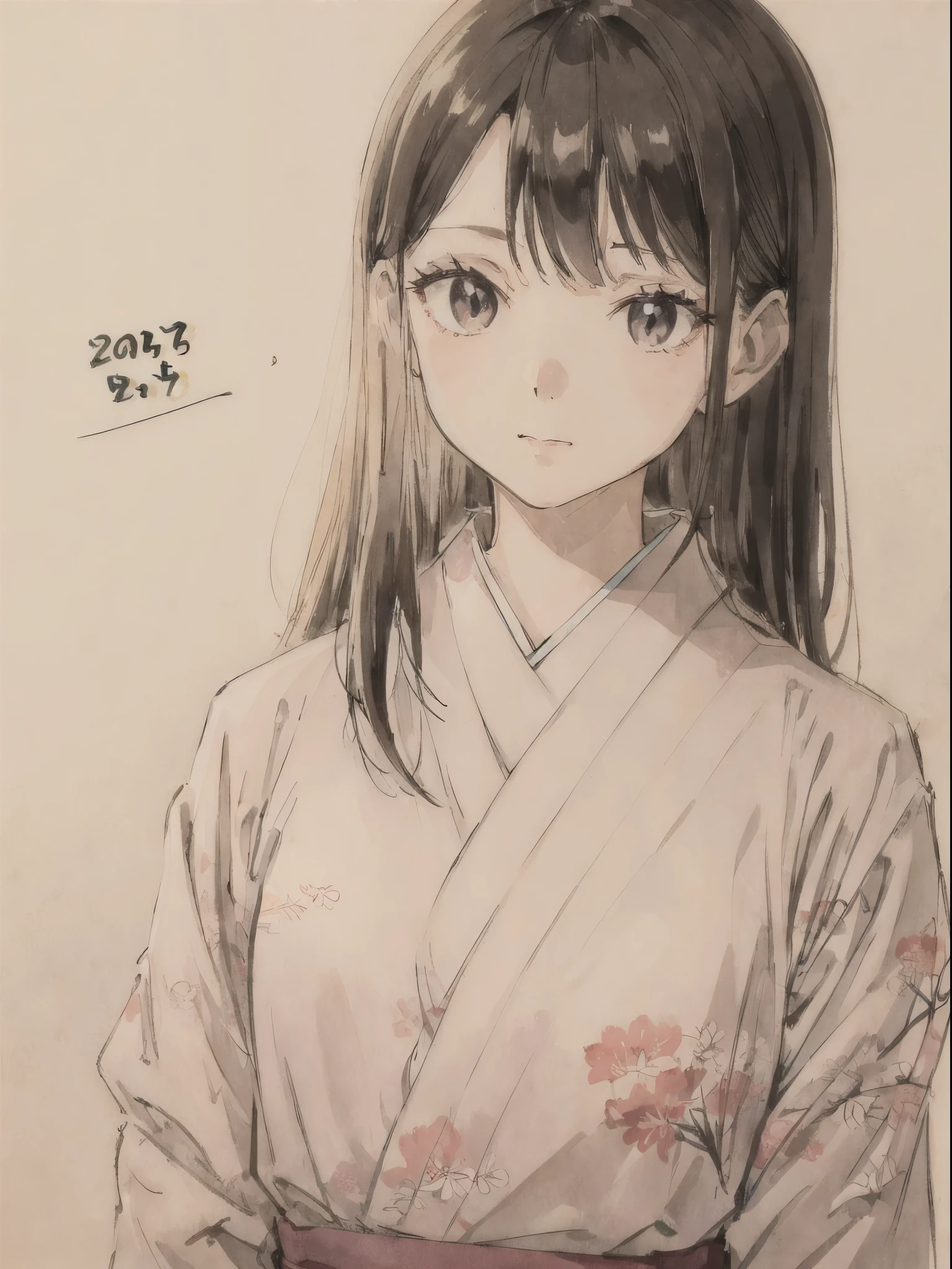 kimono、A dark-haired、Okappa、moderno、Japanese style、New Year’s Day、New Year