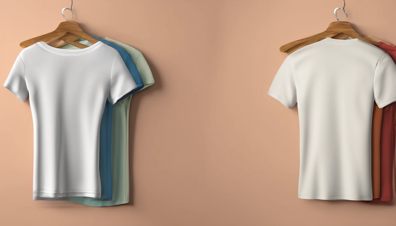 a lifestyle shot of a blank t-shirt mockup, with a hanger or folded neatly, placed against a stylish backdrop, emphasizing the versatility for personalization and branding