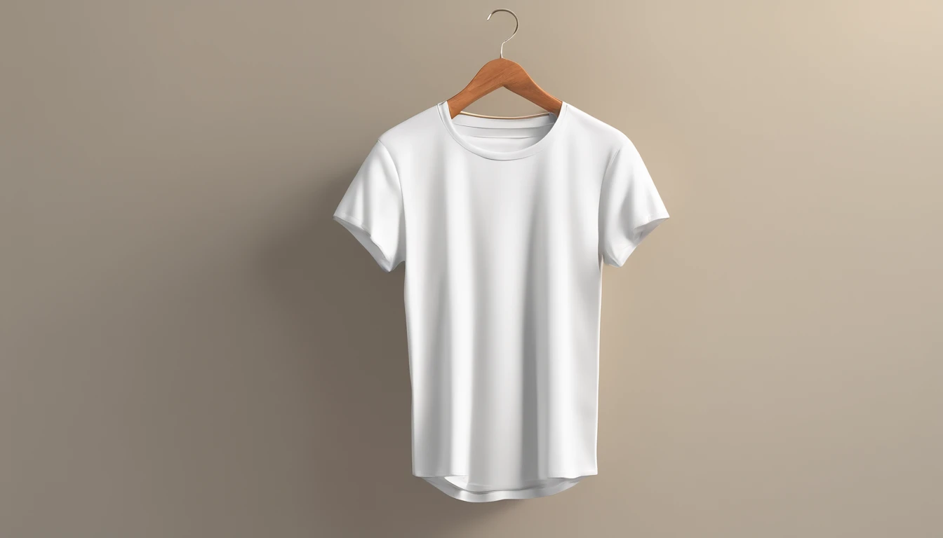 a lifestyle shot of a blank t-shirt mockup, with a hanger or folded neatly, placed against a stylish backdrop, emphasizing the versatility for personalization and branding