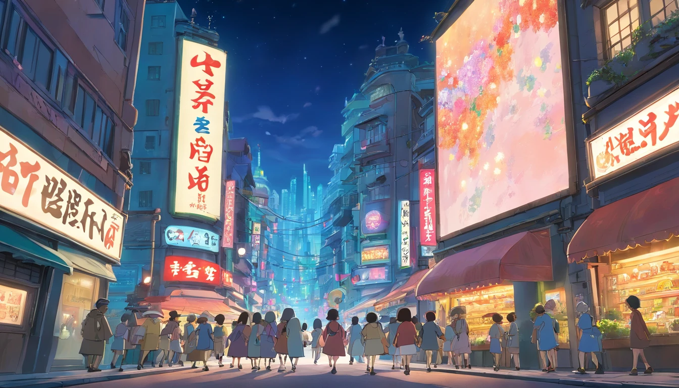 a dynamic shot of a blank billboard mockup in a bustling cityscape, with vibrant lights and busy streets, symbolizing the advertising and marketing opportunities