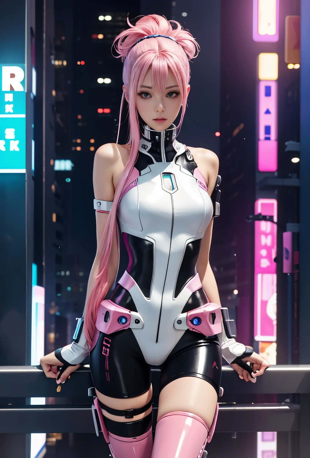 Full body like，Anime girl with pink hair and futuristic costume in the city, Hyper-realistic cyberpunk style, cyberpunk anime girl, Digital cyberpunk anime art, dreamy cyberpunk girl, Anime style. 8K, female cyberpunk anime girl, digitl cyberpunk - anime art, portrait anime space cadet girl, the cyberpunk girl portrait, beautiful cyberpunk girl face, anime styled 3d, photorealistic anime girl rendering，(RAW photo:1.2)，camel-toe，Hollow-out on，sweat leggs，White liquid， Smooth pink skin, shiny metallic glossy skin, Shiny, 　spread their legs　M-shaped legs,angry look,sullenness,Irritated，white liquid all over body，Full body like