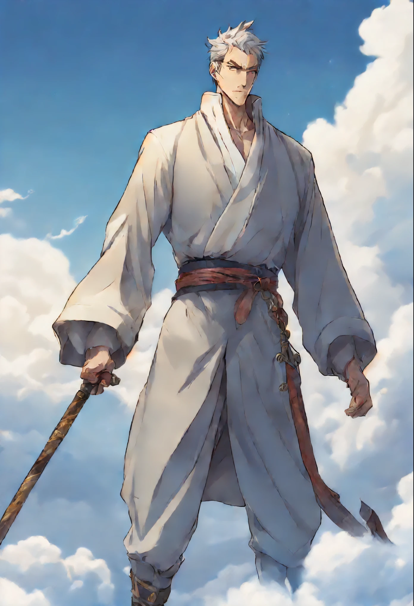 close-up of Great Dane dog walking on the clouds, fluffy clouds, shaggy clouds, casimir art, shigenori soejima illustration, boris valejo. Great Dane dog, detailed anime character art, detailed key anime art, Granblue Fantasy, scary Santa Claus in the art of the demon slayer, Taisho Roman, crisp clear rpg portrait, Masamune Shiro, key anime art