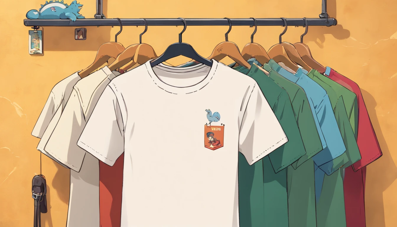a lifestyle shot of a blank t-shirt mockup, with a hanger or folded neatly, placed against a stylish backdrop, emphasizing the versatility for personalization and branding