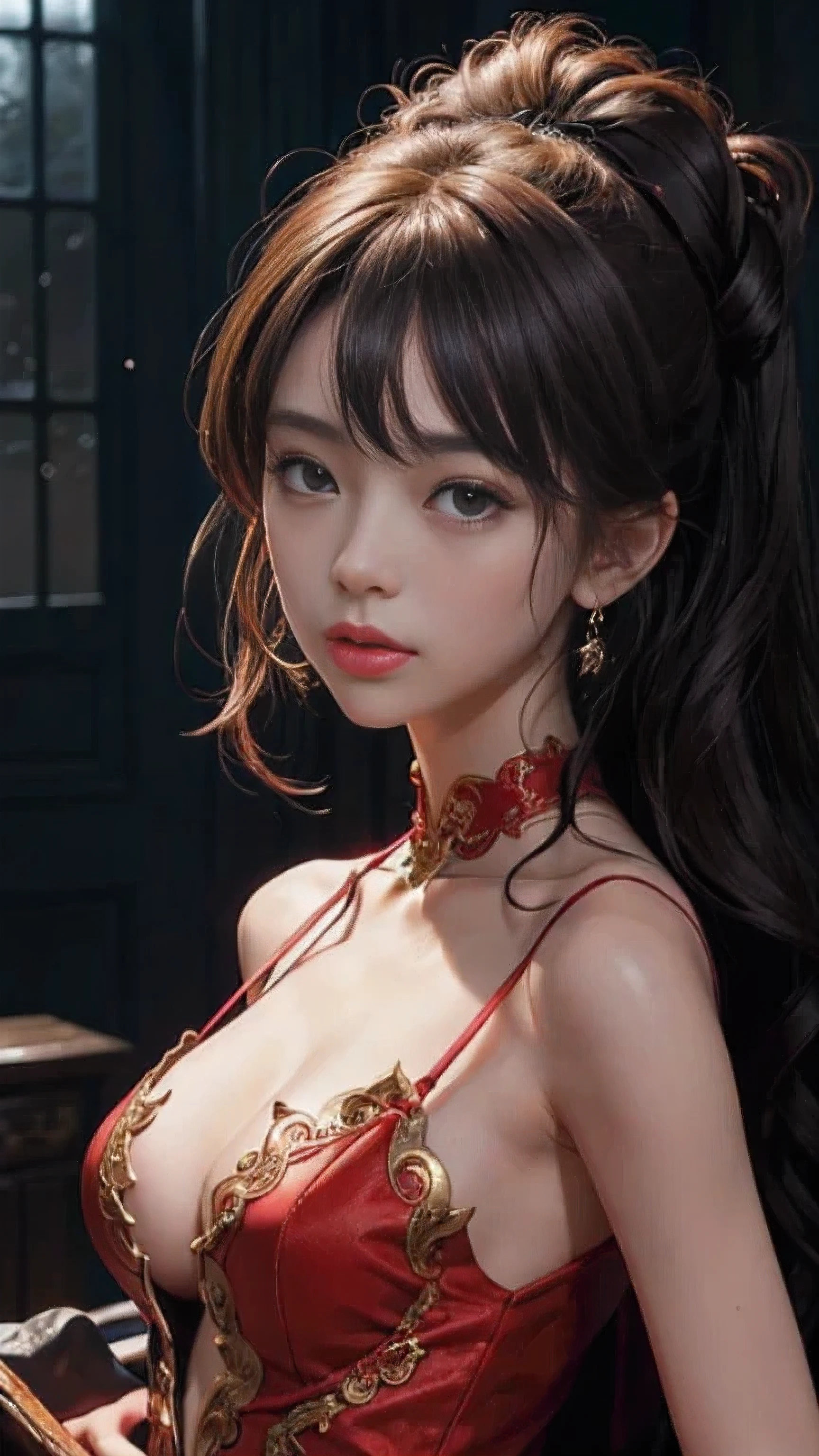 (1girll:1.3)、Red color clothes,独奏、__Body parts__、offcial art、统一 8k 壁纸、ultra - detailed、Beauty and aestheticig breasts beautiful、tmasterpiece、best qualtiy、Fantastical Atmosphere、calm color palette、Tranquil Mood、soft shade、Charisma spells、vignettes、Witch duties、