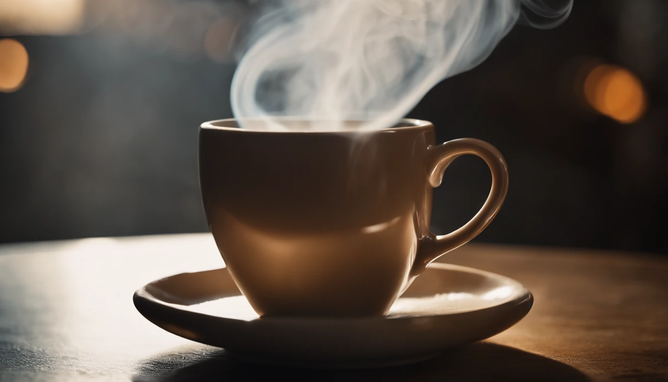 a close-up shot of a blank coffee mug mockup, with steam rising from a freshly brewed cup, evoking a sense of warmth and comfort associated with personalization and customization