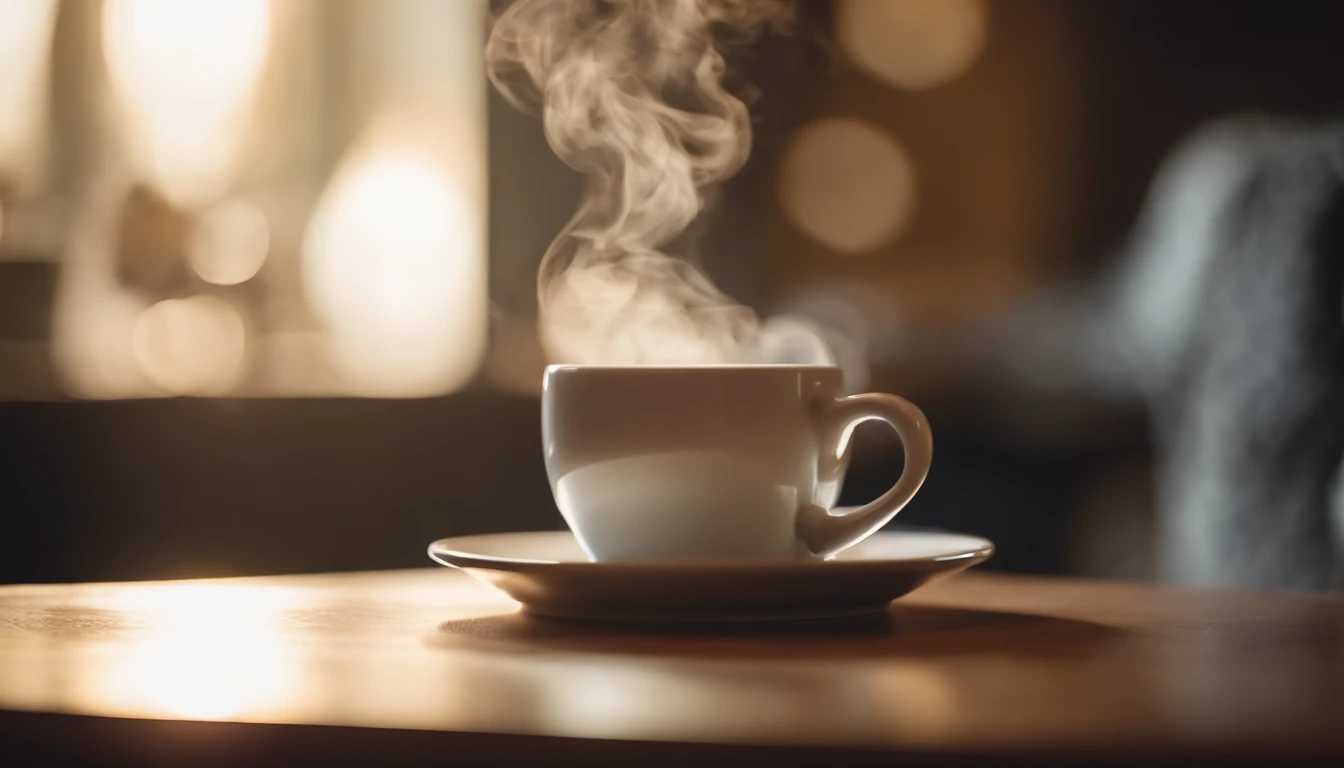 a close-up shot of a blank coffee mug mockup, with steam rising from a freshly brewed cup, evoking a sense of warmth and comfort associated with personalization and customization