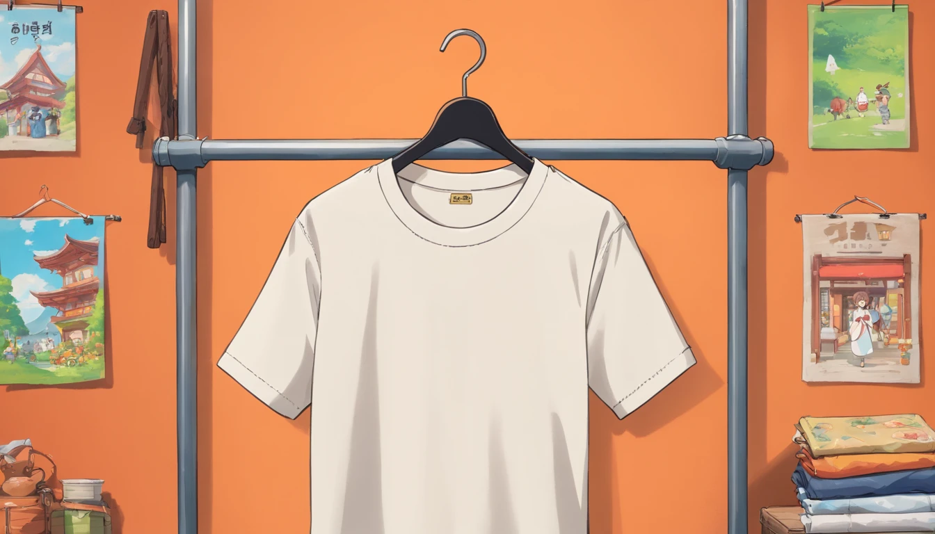a lifestyle shot of a blank t-shirt mockup, with a hanger or folded neatly, placed against a stylish backdrop, emphasizing the versatility for personalization and branding