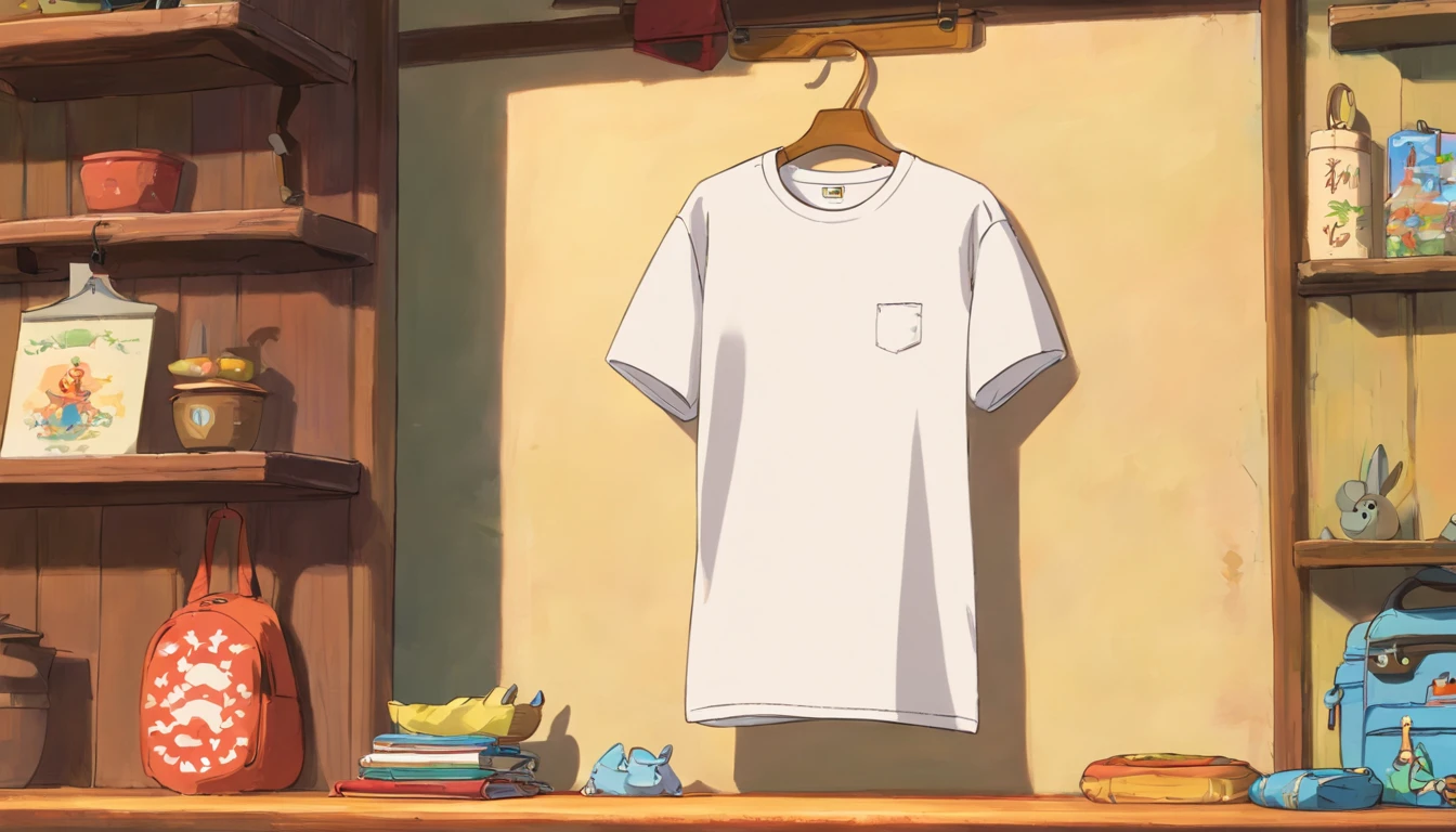 a lifestyle shot of a blank t-shirt mockup, with a hanger or folded neatly, placed against a stylish backdrop, emphasizing the versatility for personalization and branding