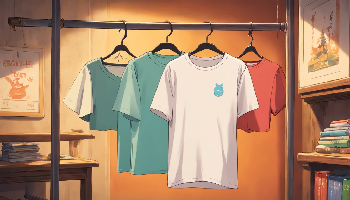 a lifestyle shot of a blank t-shirt mockup, with a hanger or folded neatly, placed against a stylish backdrop, emphasizing the versatility for personalization and branding