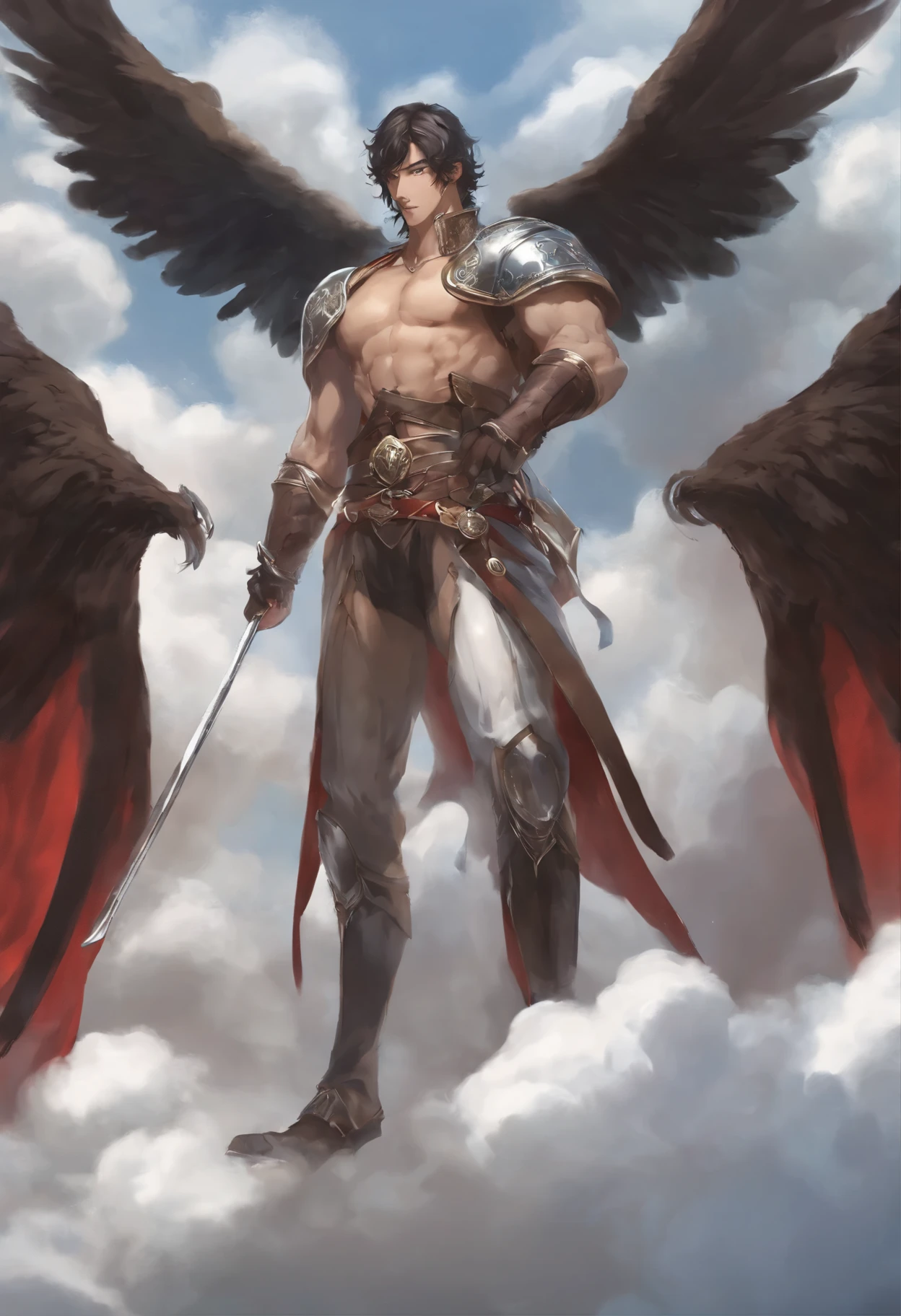 close-up of Great Dane (anatomically correct drawn body) walking on the clouds, fluffy clouds, shaggy clouds, casimir art, shigenori soejima illustration, boris valejo. Great Dane, detailed anime character art, detailed key anime art, Granblue Fantasy, scary Santa Claus in the art of the demon slayer, Taisho Roman, crisp clear rpg portrait, Masamune Shiro, key anime art