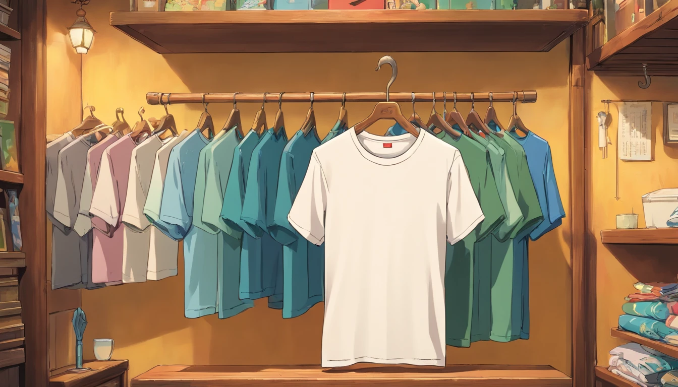 a lifestyle shot of a blank t-shirt mockup, with a hanger or folded neatly, placed against a stylish backdrop, emphasizing the versatility for personalization and branding