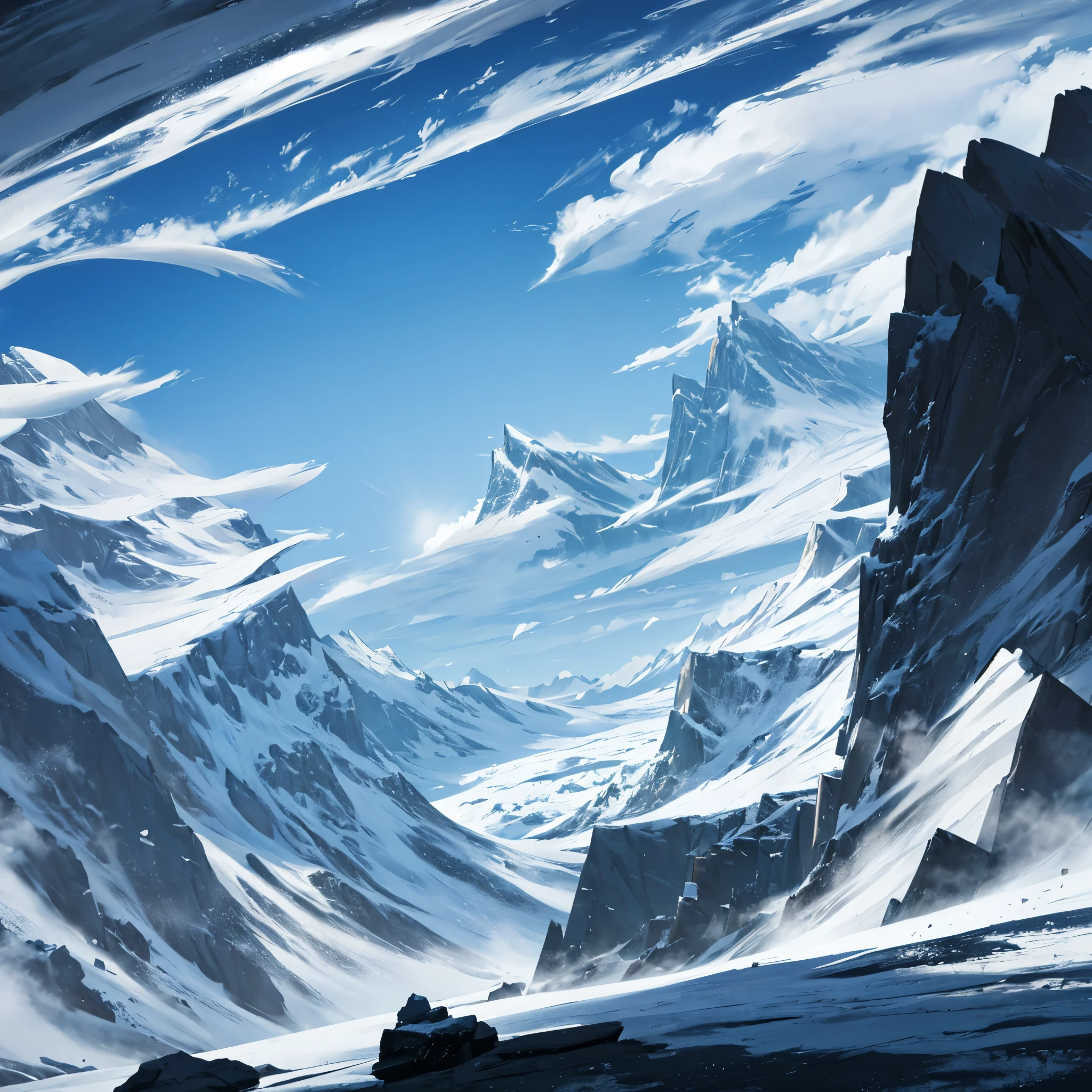 The biting cold wind passes through the mountains like dragon&#39;s claws，cutting steep cliffs，causing the calm glaciers to ripple