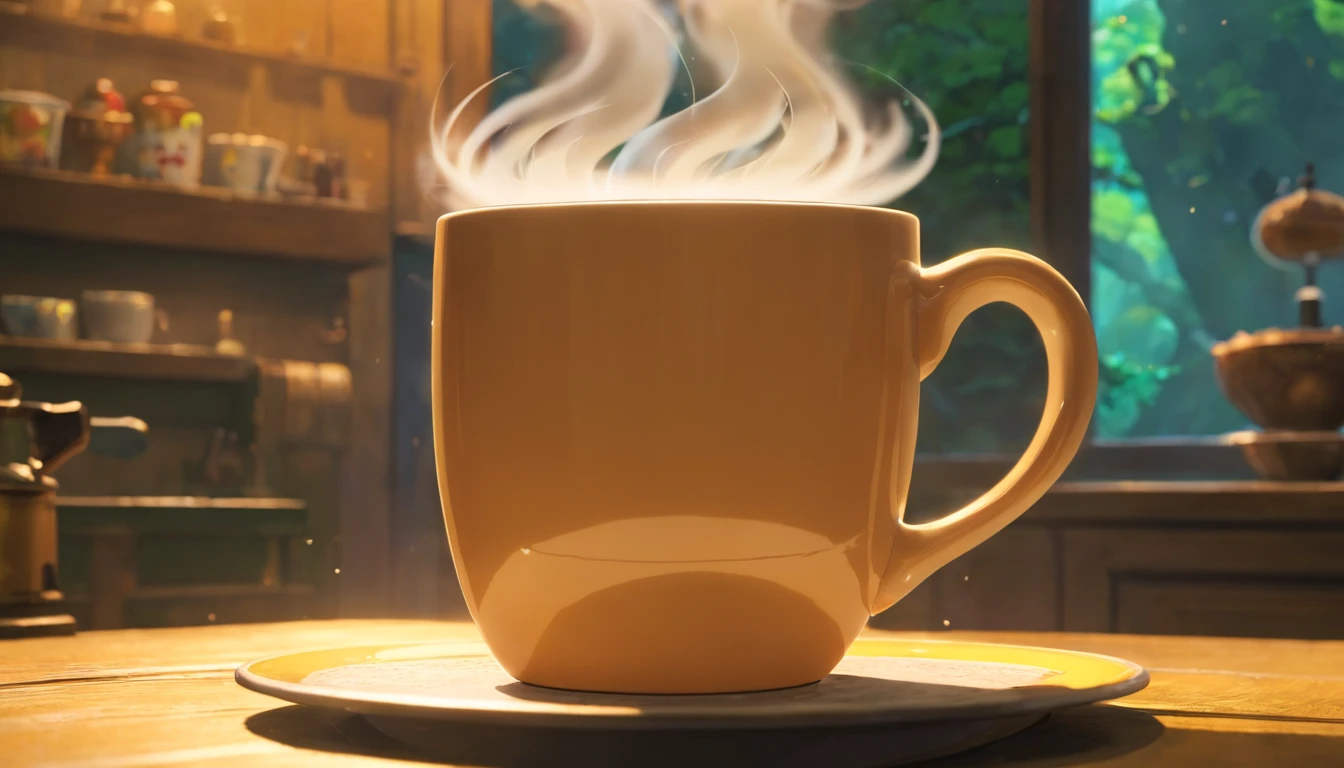 a close-up shot of a blank coffee mug mockup, with steam rising from a freshly brewed cup, evoking a sense of warmth and comfort associated with personalization and customization